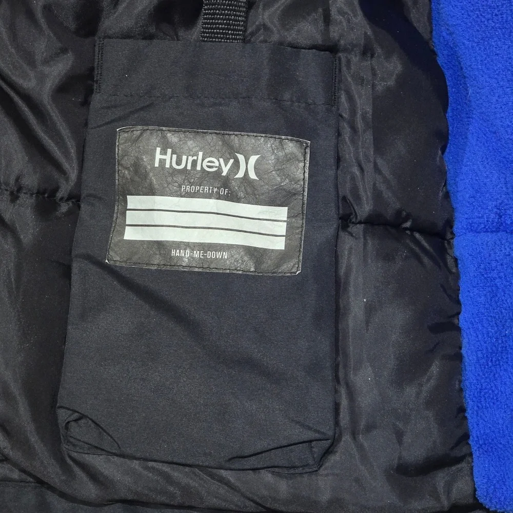 Hurley Boys Insulated Hooded Jacket‎ Gray Stripe Black Blue Size L
